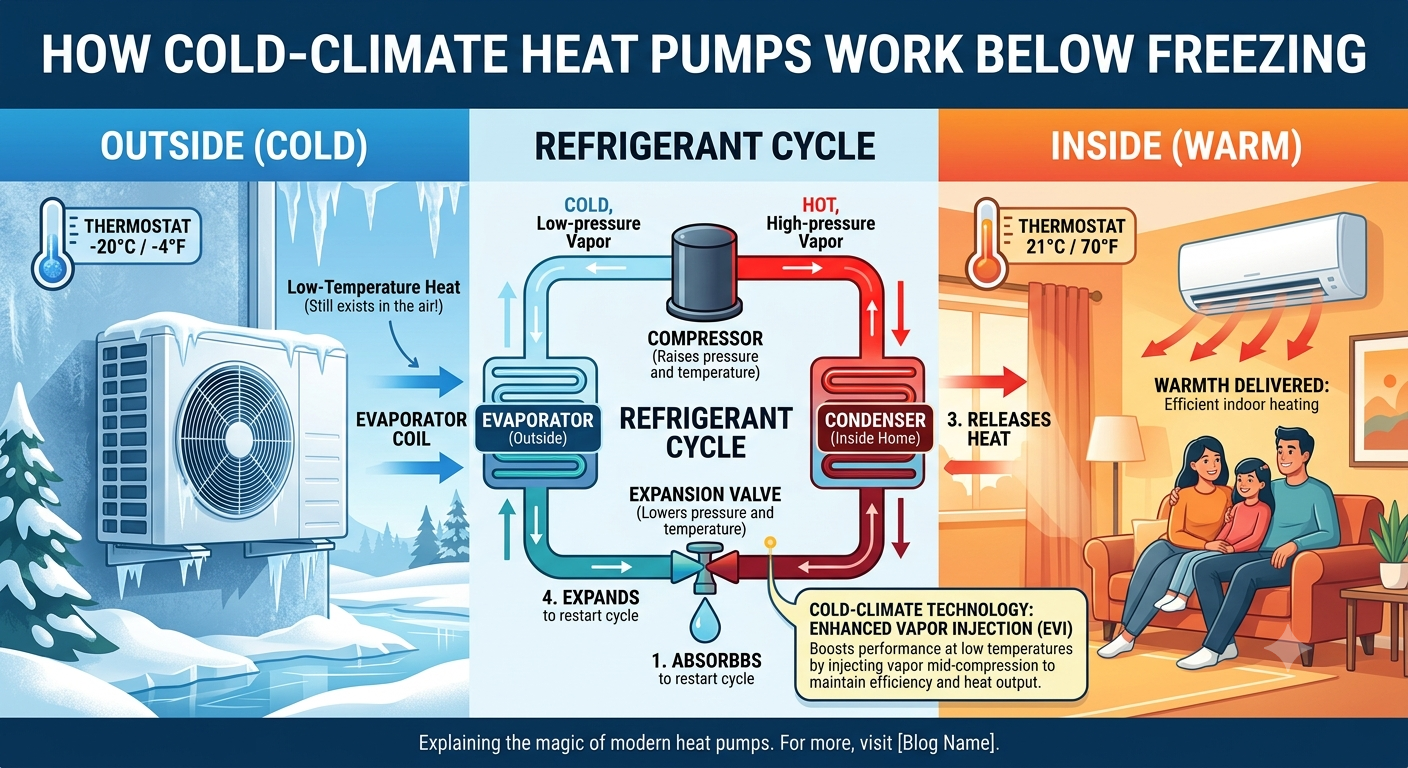 How Heat Pumps Work Below Freezing: Cold-Climate Technology Explained